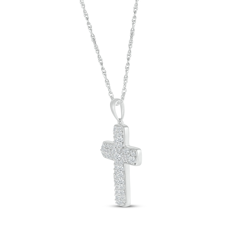 Main Image 2 of Multi-Diamond Cobblestone Cross Necklace 5/8 ct tw 10K White Gold 18&quot;