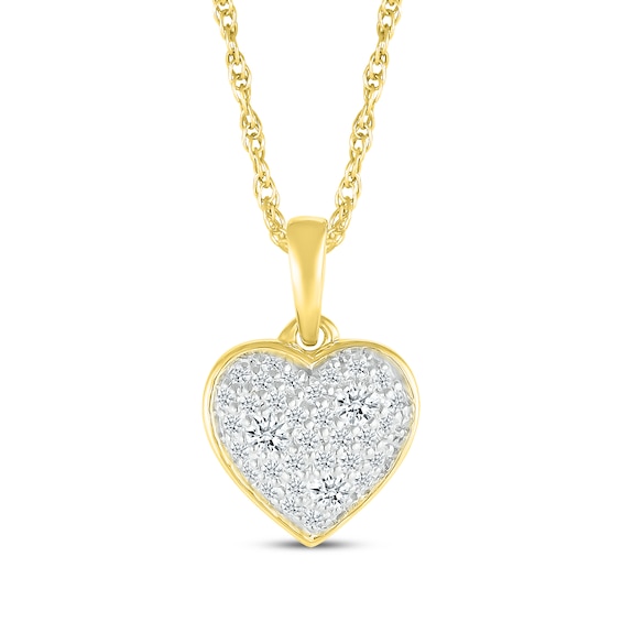 Multi-Diamond Cobblestone Heart Necklace 1/4 ct tw 10K Yellow Gold 18"