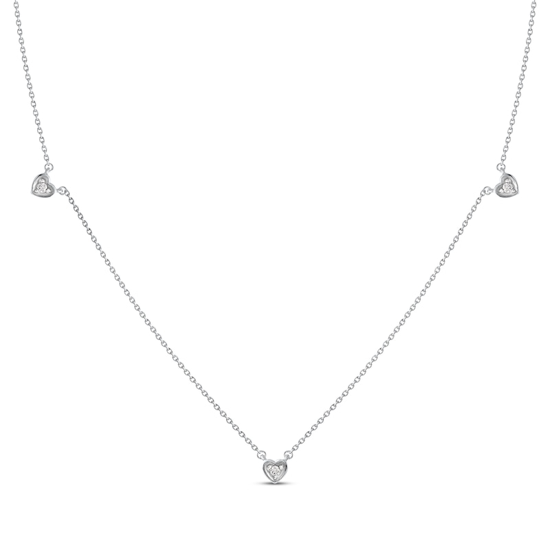 Main Image 1 of Diamond Heart Stations Necklace 1/10 ct tw 10K White Gold 18&quot;