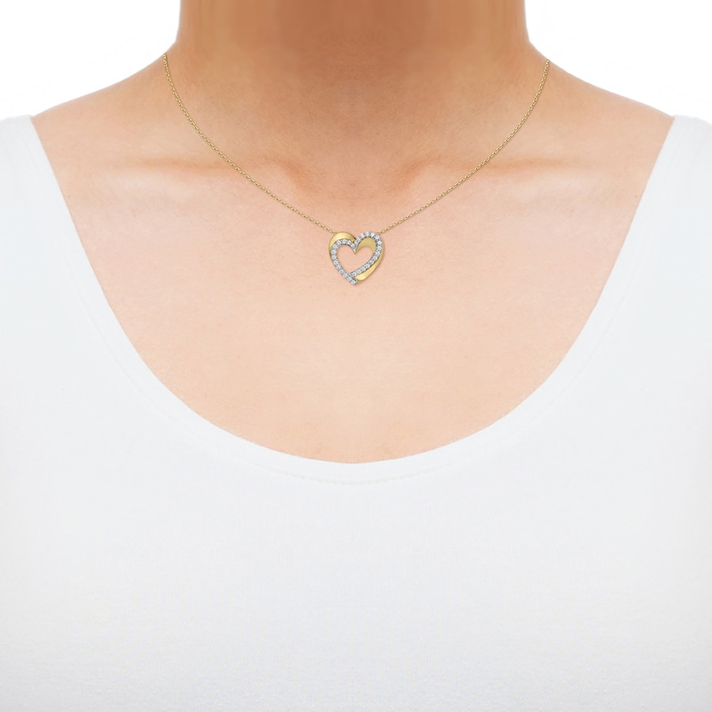 Main Image 2 of Diamond Offset Curved Heart Necklace 1/4 ct tw 10K Yellow Gold 18&quot;