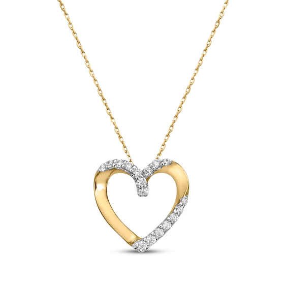 Diamond Twist Heart Outline Necklace 1/4 ct tw 10K Yellow Gold 18"