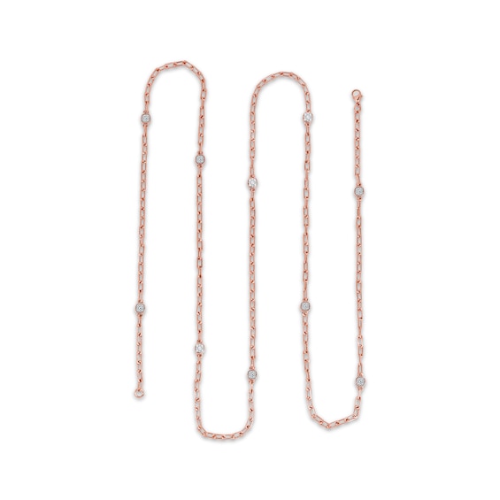 Diamond Station Paperclip Chain Necklace 5/8 ct tw 10K Rose Gold 36"