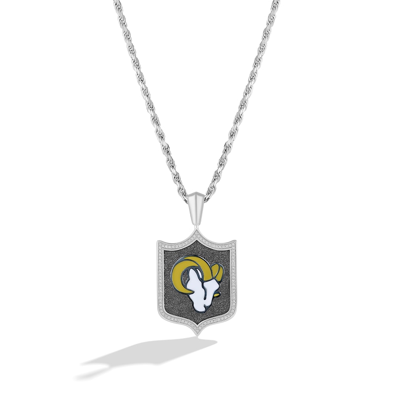 True Fans Los Angeles Rams 1/5 CT. T.W. Diamond and Enamel Reversible  Shield Necklace in Sterling Silver