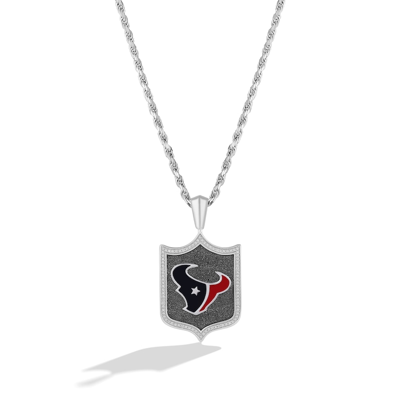 Main Image 1 of True Fans Houston Texans 1/5 CT. T.W. Diamond and Enamel Reversible Shield Necklace in Sterling Silver