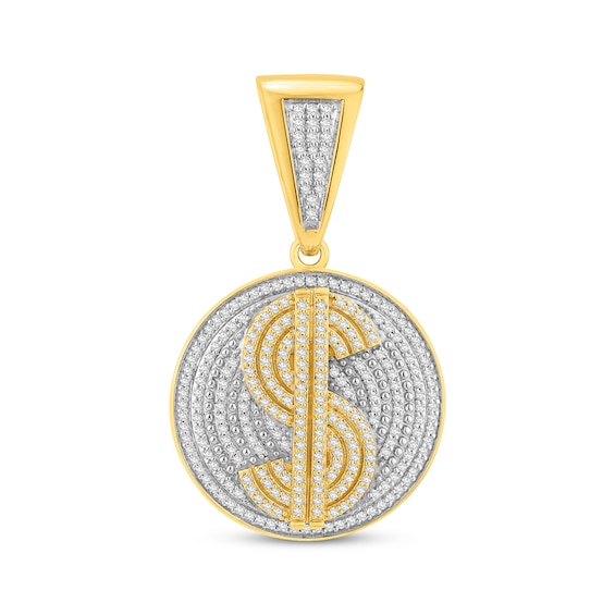 Men's Diamond Dollar Sign Circle Charm 1-1/2 ct tw 10K Yellow Gold