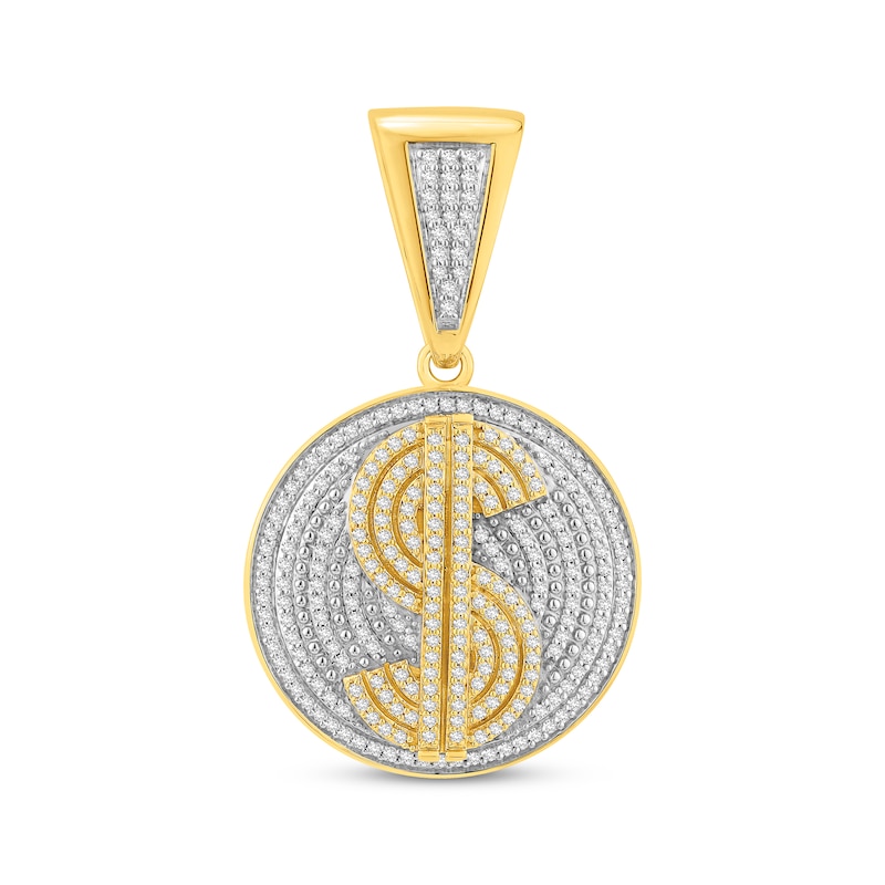 Men's Diamond Dollar Sign Circle Charm 1-1/2 ct tw 10K Yellow Gold