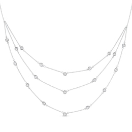 Pear-Shaped and Round-Cut Diamond Station Triple-Layer Necklace 1 ct tw 10K White Gold 16&quot;