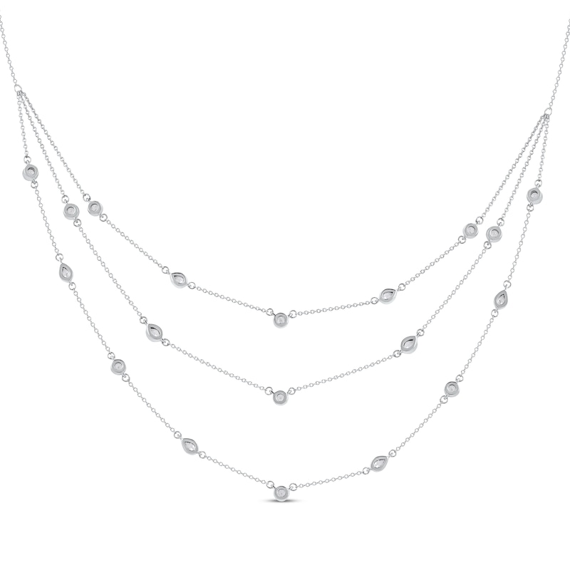 Main Image 3 of Pear-Shaped and Round-Cut Diamond Station Triple-Layer Necklace 1 ct tw 10K White Gold 16&quot;