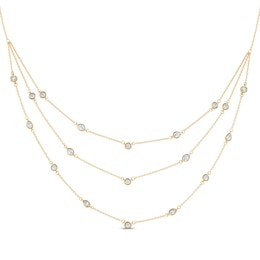 Pear-Shaped and Round-Cut Diamond Station Triple-Layer Necklace 1 ct tw 10K Yellow Gold 16&quot;