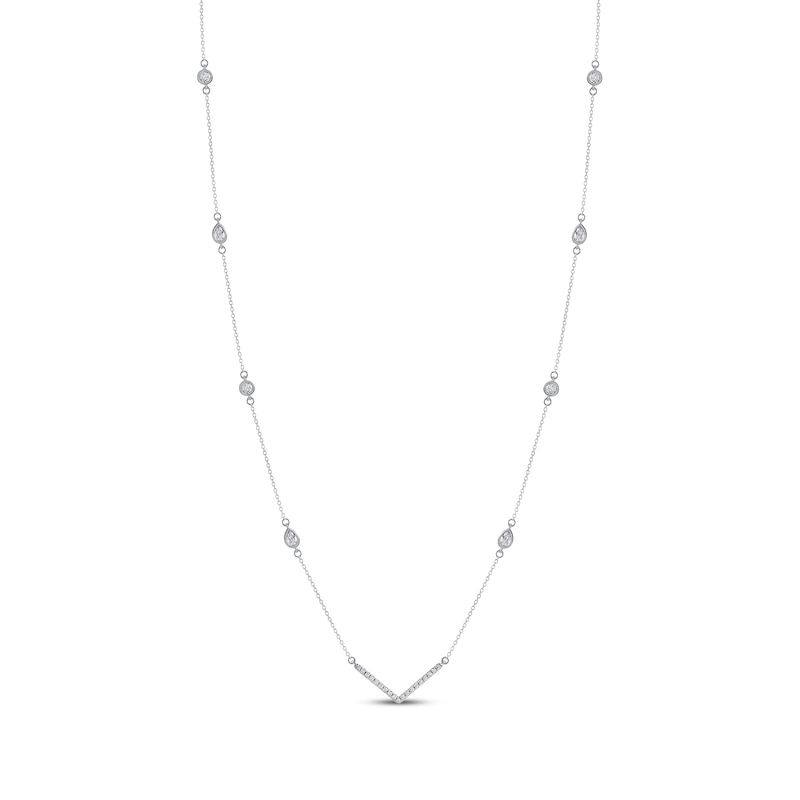 Main Image 1 of Pear-Shaped & Round-Cut Diamond Station Chevron Necklace 1/2 ct tw 10K White Gold 18&quot;