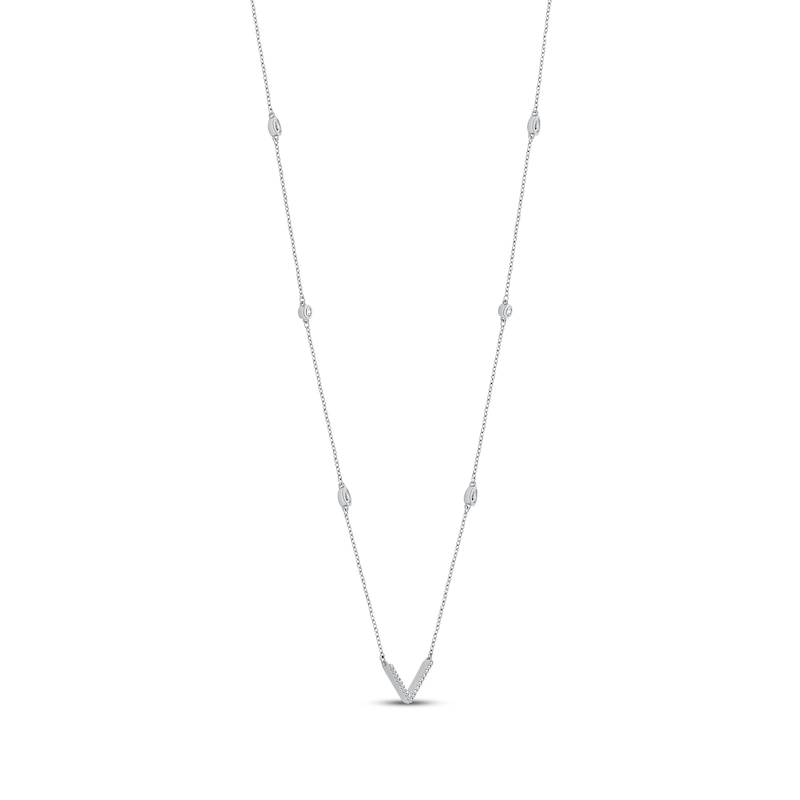 Main Image 2 of Pear-Shaped & Round-Cut Diamond Station Chevron Necklace 1/2 ct tw 10K White Gold 18&quot;