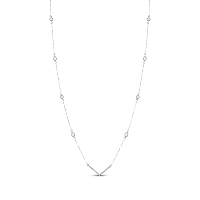 Main Image 3 of Pear-Shaped & Round-Cut Diamond Station Chevron Necklace 1/2 ct tw 10K White Gold 18&quot;