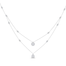 Diamond Station Layered Necklace 1 ct tw 10K White Gold 16&quot;