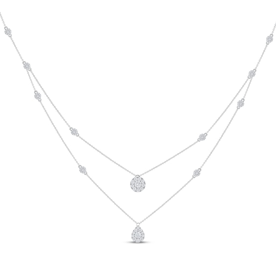 Diamond Station Layered Necklace 1 ct tw 10K White Gold 16"