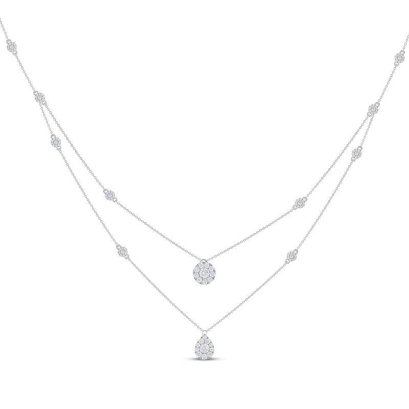 Main Image 1 of Diamond Station Layered Necklace 1 ct tw 10K White Gold 16&quot;