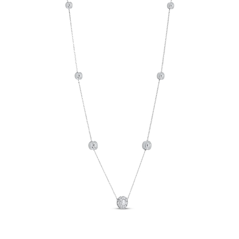 Diamond Halo Station Necklace 1/2 ct tw Sterling Silver 18