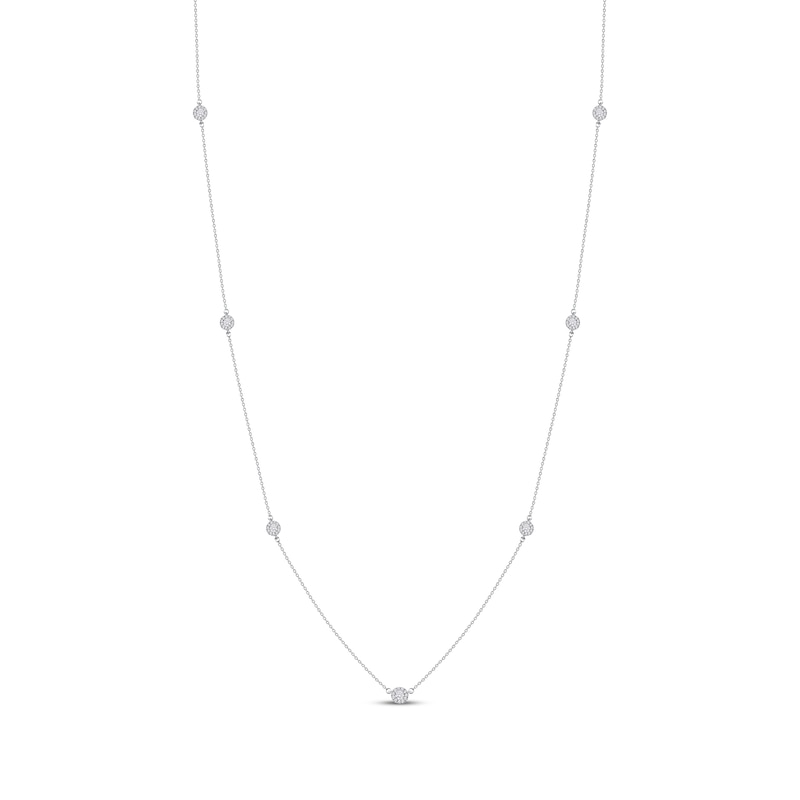 Diamond Halo Station Necklace 3/8 ct tw Sterling Silver 24"