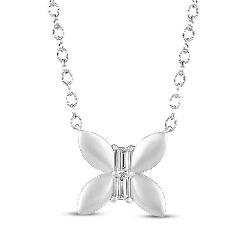 Main Image 1 of Baguette-Cut Diamond Butterfly Necklace 1/15 ct tw 10K White Gold