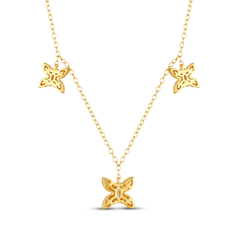 Main Image 3 of Baguette & Round-Cut Diamond Butterfly Trio Y-Drop Necklace 1/5 ct tw 10K Yellow Gold  18&quot;