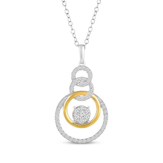 Multi-Diamond Center Circles Necklace 1/2 ct tw 10K Two-Tone Gold 18"