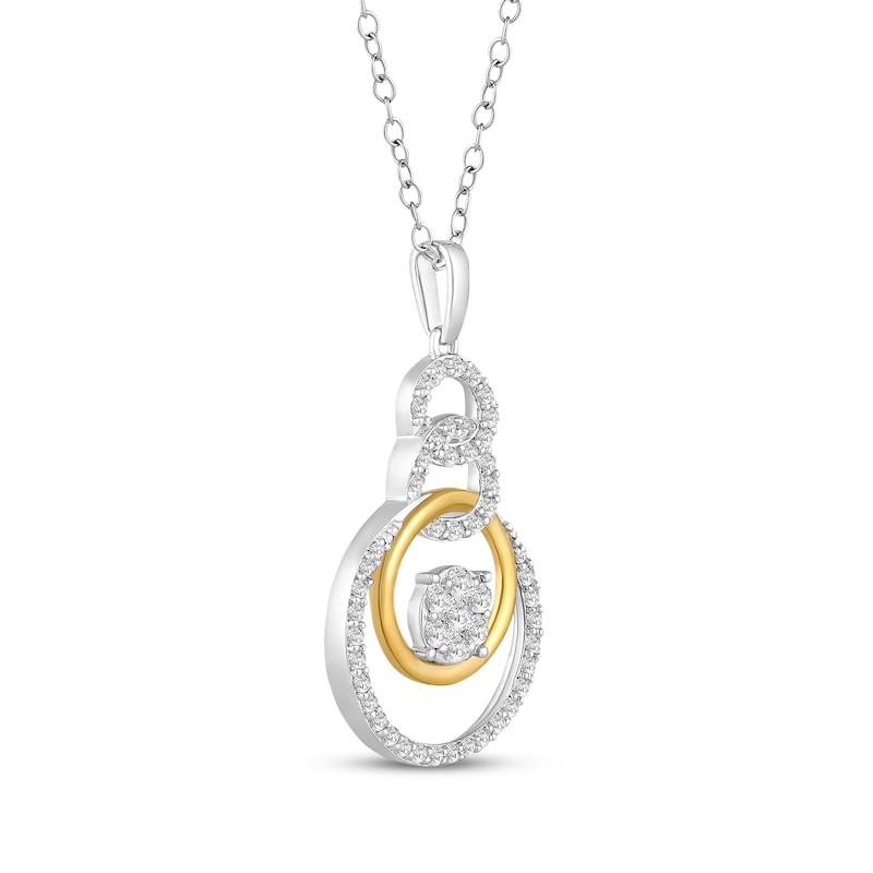 Main Image 2 of Multi-Diamond Center Circles Necklace 1/2 ct tw 10K Two-Tone Gold 18&quot;