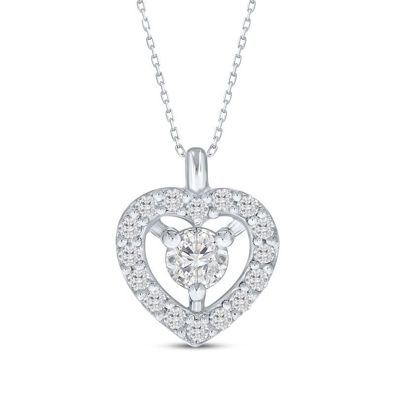 Main Image 1 of Diamond Heart Halo Necklace 1/8 ct tw Sterling Silver 18&quot;