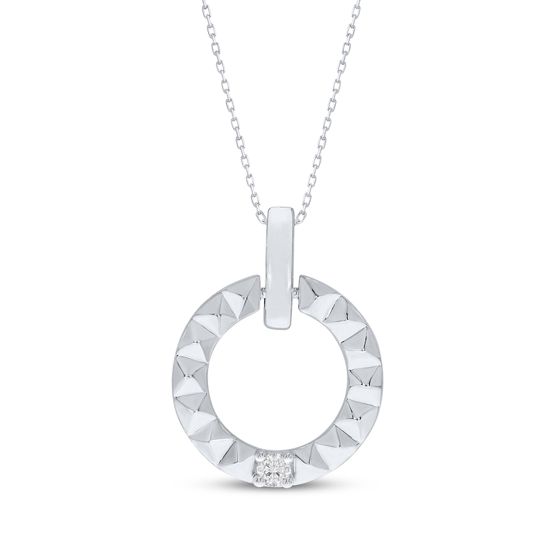 Main Image 1 of Diamond Solitaire Eternity Circle Pyramid Texture Necklace 1/20 ct tw Sterling Silver