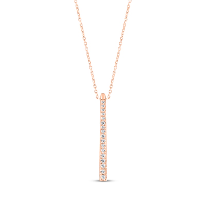 Main Image 1 of Diamond Vertical Bar Necklace 1/10 ct tw 10K Rose Gold 18&quot;