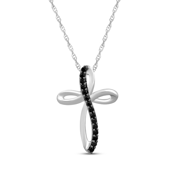 Black Diamond Looping Cross Necklace 1/10 ct tw 10K White Gold 18"