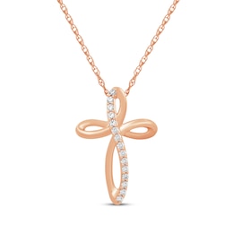 Diamond Looping Cross Necklace 1/10 ct tw 10K Rose Gold 18&quot;