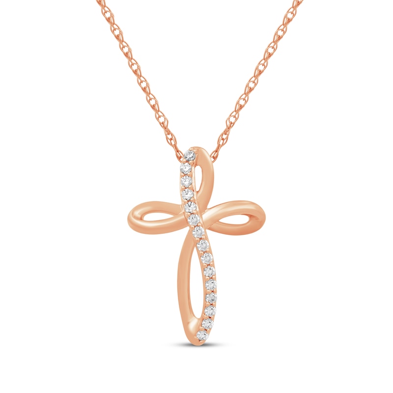 Diamond Looping Cross Necklace 1/10 ct tw 10K Rose Gold 18"