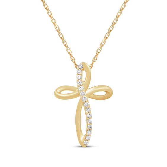 Diamond Looping Cross Necklace 1/10 ct tw 10K Yellow Gold 18