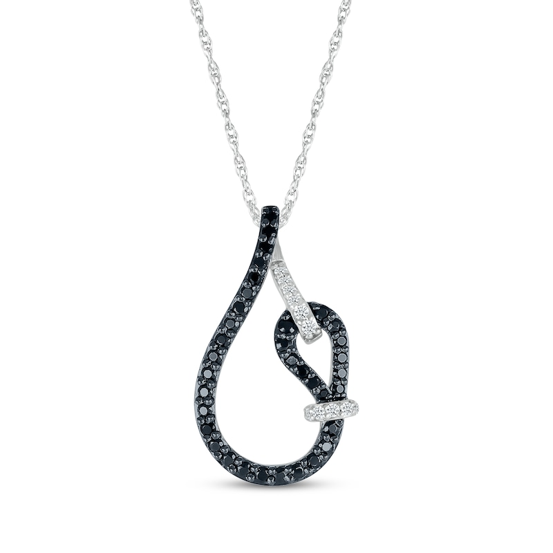 Main Image 1 of Black & White Diamond Teardrop Necklace 1/3 ct tw Sterling Silver 18&quot;