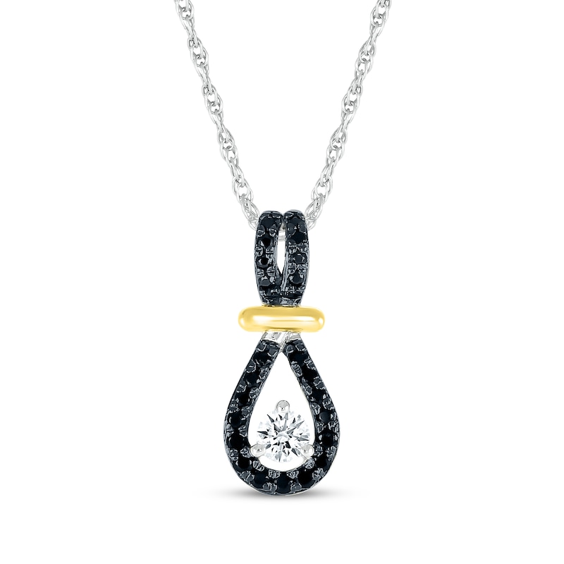 Main Image 1 of Black & White Diamond Teardrop Necklace 1/5 ct tw Sterling Silver & 10K Yellow Gold 18&quot;