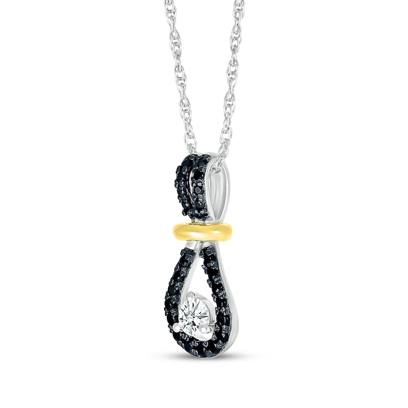 Main Image 2 of Black & White Diamond Teardrop Necklace 1/5 ct tw Sterling Silver & 10K Yellow Gold 18&quot;