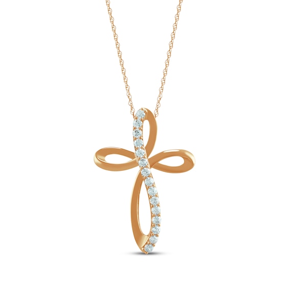 Diamond Looping Cross Necklace 1/2 ct tw 10K Rose Gold 18"