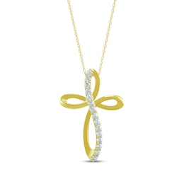 Diamond Looping Cross Necklace 1/2 ct tw 10K Yellow Gold 18"