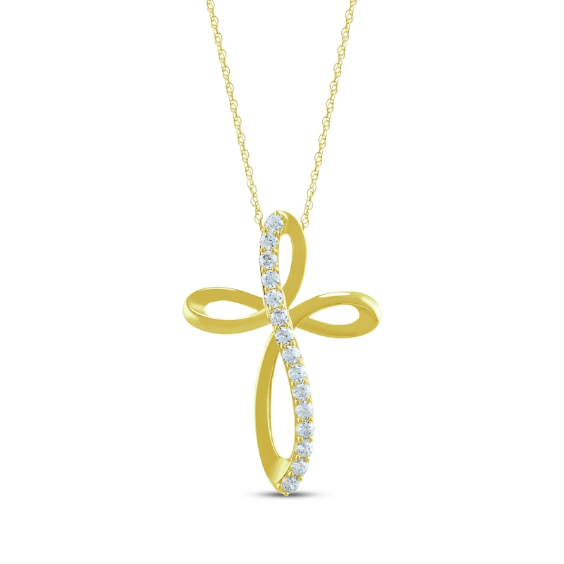 Main Image 1 of Diamond Looping Cross Necklace 1/2 ct tw 10K Yellow Gold 18&quot;