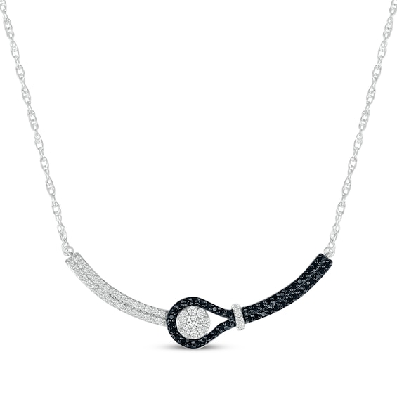 Black & White Diamond Buttonhole Smile Necklace 1/2 ct tw Sterling Silver 18"