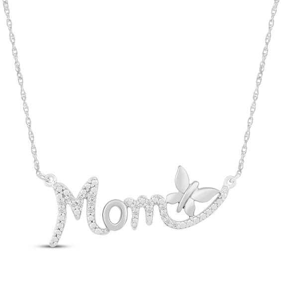 Diamond "Mom" Smile Necklace 1/20 ct tw Sterling Silver 18"