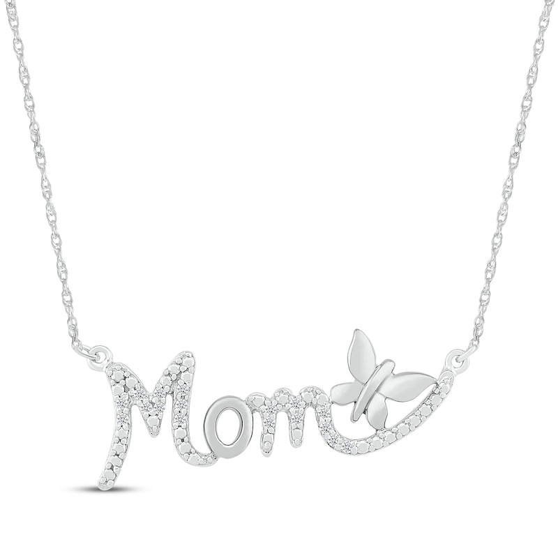 Main Image 1 of Diamond &quot;Mom&quot; Smile Necklace 1/20 ct tw Sterling Silver 18&quot;