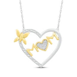 Diamond Mom Heart Necklace 1/20 ct tw Sterling Silver & 10K Yellow Gold 18&quot;