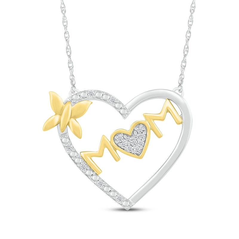 Main Image 1 of Diamond Mom Heart Necklace 1/20 ct tw Sterling Silver & 10K Yellow Gold 18&quot;