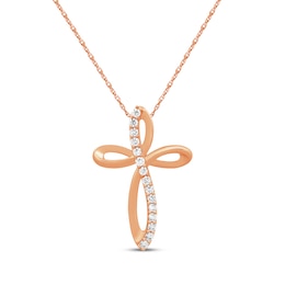 Diamond Looping Cross Necklace 1/4 ct tw 10K Rose Gold 18&quot;