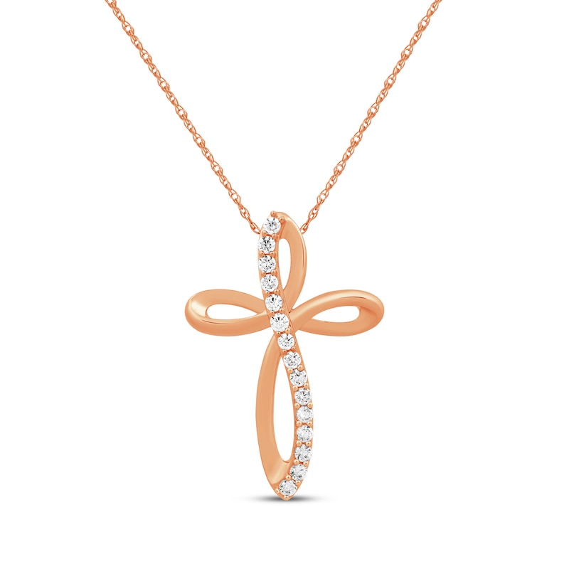 Diamond Looping Cross Necklace 1/4 ct tw 10K Rose Gold 18"