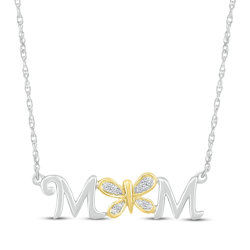 Main Image 1 of Diamond Accents Mom Butterfly Necklace Sterling Silver & 10K Yellow Gold 18&quot;