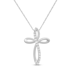 Diamond Looping Cross Necklace 1/4 ct tw 10K White Gold 18&quot;