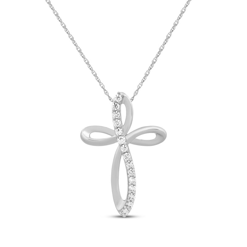 Diamond Looping Cross Necklace 1/4 ct tw 10K White Gold 18"