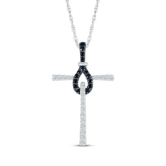 Black & White Diamond Knot Cross Necklace 1/4 ct tw Sterling Silver 18"