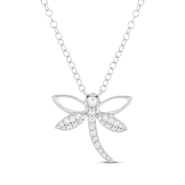 Diamond Dragonfly Necklace 1/10 ct tw Sterling Silver 18&quot;